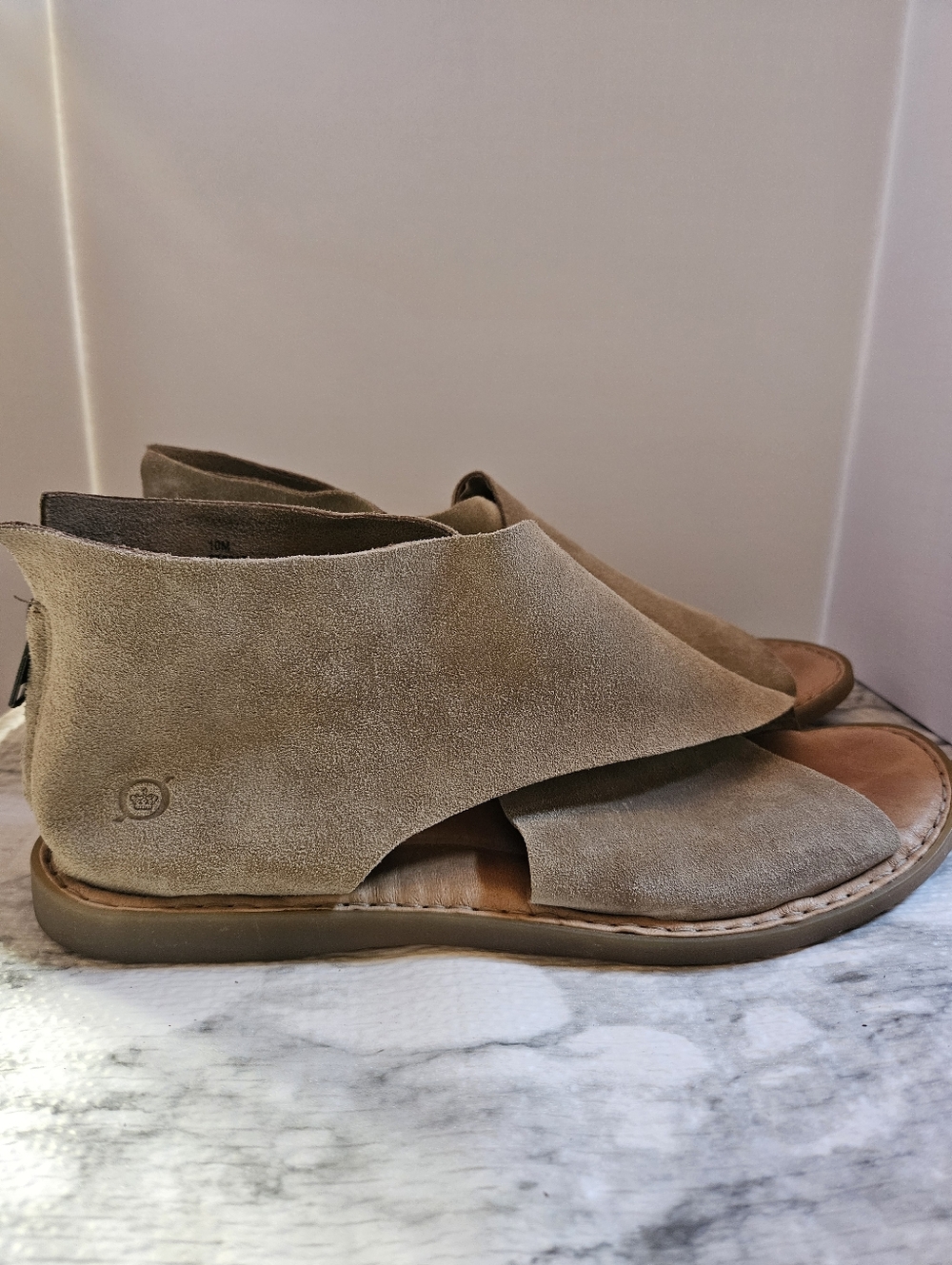 Born 'Iwa' Comfort Leather Overlapping Cross-Front Suede Sandals In Taupe